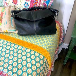 VINTAGE RALPH LAUREN LEATHER MEDIUM HOBO SHOULDER BAG-BLACK